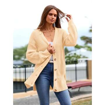 MASCOMODA Women's Long Sleeve Oversized Cable Knit Sweater Cardigan 2024 Fall Open Front Button Down Chunky Knit Outwear Coat