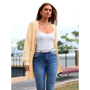 MASCOMODA Women's Long Sleeve Oversized Cable Knit Sweater Cardigan 2024 Fall Open Front Button Down Chunky Knit Outwear Coat