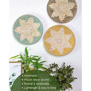 Handmade Woven Wall Basket Decor | Boho Home Decor | Round Woven Basket | Hanging Wall Decor for Home Bedroom, Kitchen, and Living Room | Decorative and Seagrass Bowl - Ebony