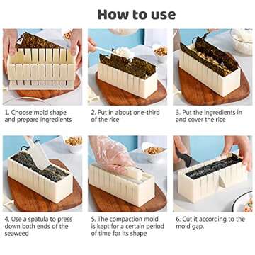 HI NINGER Sushi Making Kit- All In One Sushi Set 10 Piece Plastic Sushi Maker Tool with 8 Different ...