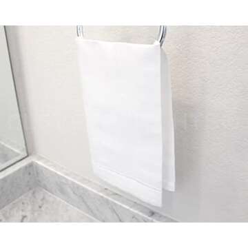 CleverDelights White Hemstitched Hand Towels - 6 Pack - 14" x 22" - 45/55 Cotton Linen Blend