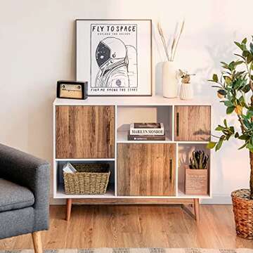 Giantex Sideboard Storage Cabinet W/Storage Compartments, Doors and Wood Legs, Display Cupboard Cabi...