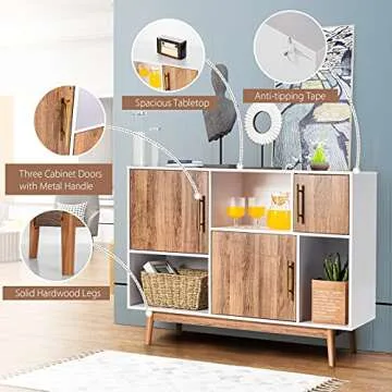 Giantex Sideboard Storage Cabinet W/Storage Compartments, Doors and Wood Legs, Display Cupboard Cabinet for Dining Room,Entryway,Living Room Television Stand 40”x13”x30(White&Coffee)