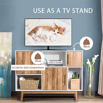 Giantex Sideboard Storage Cabinet W/Storage Compartments, Doors and Wood Legs, Display Cupboard Cabinet for Dining Room,Entryway,Living Room Television Stand 40”x13”x30(White&Coffee)
