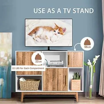 Giantex Sideboard Storage Cabinet W/Storage Compartments, Doors and Wood Legs, Display Cupboard Cabinet for Dining Room,Entryway,Living Room Television Stand 40”x13”x30(White&Coffee)