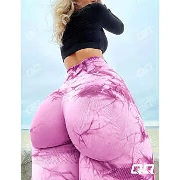 QOQ Womens Tie Dye High Waisted Workout Leggings Seamless Scrunch Booty Butt Lift Yoga Pants Tummy Control Compression Tights Purple S