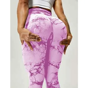 QOQ Womens Tie Dye High Waisted Workout Leggings Seamless Scrunch Booty Butt Lift Yoga Pants Tummy Control Compression Tights Purple S