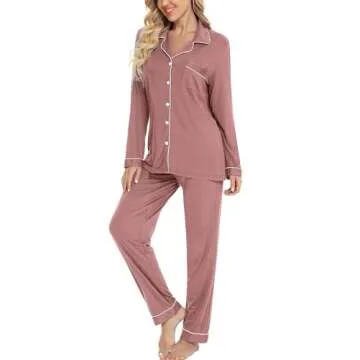 Leikar Pajama Set For Women Soft Long Sleeve Long Sleeve Sleepwear Pjs Lounge Sets S Brick Red