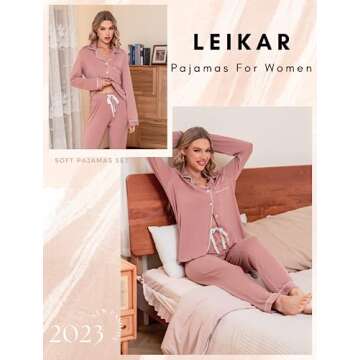 Leikar Pajama Set For Women Soft Long Sleeve Long Sleeve Sleepwear Pjs Lounge Sets S Brick Red