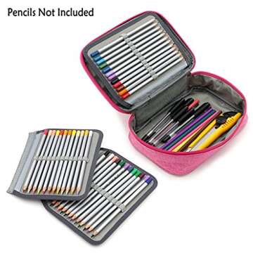 BTSKY®High Capacity Zipper Pens Pencil Case- Multi-Functional Stationery Pencil Pouch 72 Slots Colored Pencil Case Portable Pencil Bags With 2 Removable Sleeves(Pink)