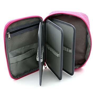 BTSKY®High Capacity Zipper Pens Pencil Case- Multi-Functional Stationery Pencil Pouch 72 Slots Colored Pencil Case Portable Pencil Bags With 2 Removable Sleeves(Pink)