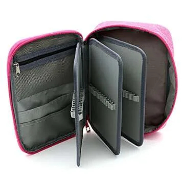 BTSKY®High Capacity Zipper Pens Pencil Case- Multi-Functional Stationery Pencil Pouch 72 Slots Colored Pencil Case Portable Pencil Bags With 2 Removable Sleeves(Pink)