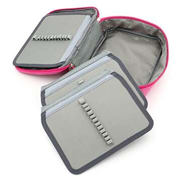 BTSKY®High Capacity Zipper Pens Pencil Case- Multi-Functional Stationery Pencil Pouch 72 Slots Colored Pencil Case Portable Pencil Bags With 2 Removable Sleeves(Pink)