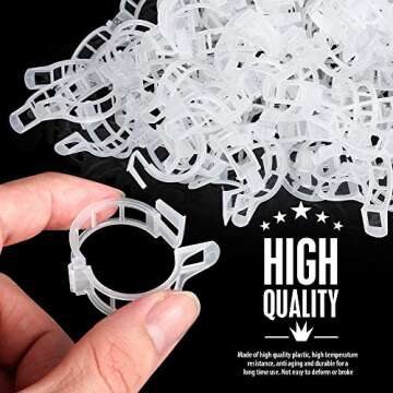 Fandamei 200 PCS Plant Support Clips, Tomato Clips, Garden Trellis Clips for Vine, Beans, Vegetables, Fruits, Rose. Tomato Twine Clips, 1 Inch/25mm in Inside Diameter, White Transparent