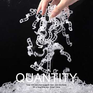 Fandamei 200 PCS Plant Support Clips, Tomato Clips, Garden Trellis Clips for Vine, Beans, Vegetables, Fruits, Rose. Tomato Twine Clips, 1 Inch/25mm in Inside Diameter, White Transparent