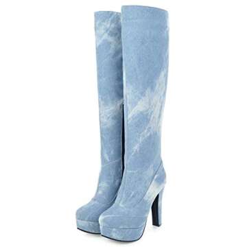 Stylish Women's Round Toe Chunky Heels Thigh High Boots