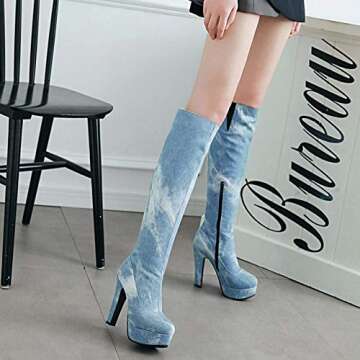 Stylish Women's Round Toe Chunky Heels Thigh High Boots