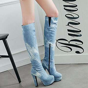 Stylish Women's Round Toe Chunky Heels Thigh High Boots