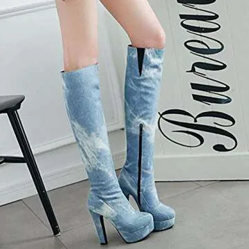 Stylish Women's Round Toe Chunky Heels Thigh High Boots