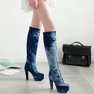 Stylish Women's Round Toe Chunky Heels Thigh High Boots