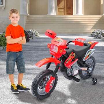 Qaba 6V Kids Motorcycle Dirt Bike Electric Battery-Powered Ride-On Toy Off-Road Street Bike with Tra...