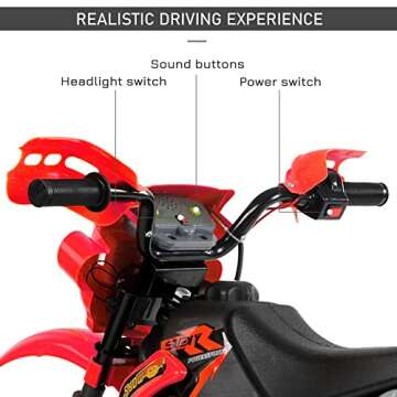 Qaba 6V Kids Motorcycle Dirt Bike Electric Battery-Powered Ride-On Toy Off-Road Street Bike with Training Wheels Red