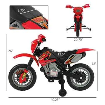 Qaba 6V Kids Motorcycle Dirt Bike Electric Battery-Powered Ride-On Toy Off-Road Street Bike with Training Wheels Red