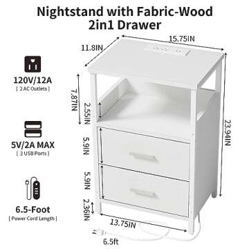 KHLJJU Nightstand with Charging Station - Stylish & Functional