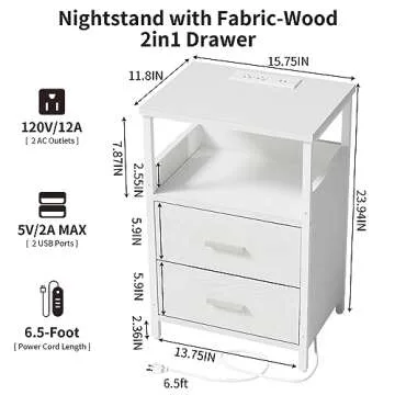 KHLJJU Nightstand with Charging Station - Stylish & Functional