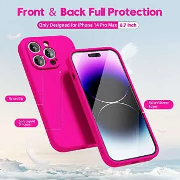 oakxco for iPhone 14 Pro Max Phone Case Liquid Silicone,Fluorescent Bright Solid Color, Cute Thin Slim Soft Rubber TPU Plain Smooth Gel Matte Protective Cover for Women Girl, Fuchsia Hot Pink