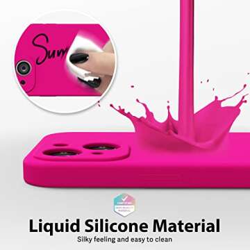 oakxco for iPhone 14 Pro Max Phone Case Liquid Silicone,Fluorescent Bright Solid Color, Cute Thin Slim Soft Rubber TPU Plain Smooth Gel Matte Protective Cover for Women Girl, Fuchsia Hot Pink