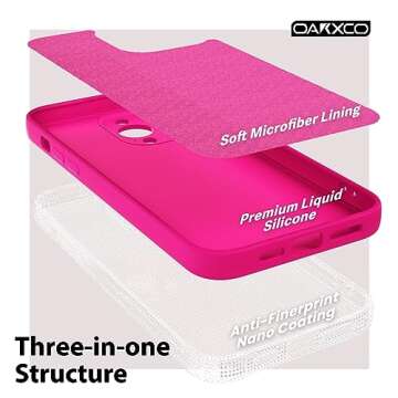 oakxco for iPhone 14 Pro Max Phone Case Liquid Silicone,Fluorescent Bright Solid Color, Cute Thin Slim Soft Rubber TPU Plain Smooth Gel Matte Protective Cover for Women Girl, Fuchsia Hot Pink