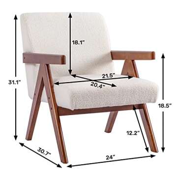 ALIMORDEN Accent Armrest Chair, Modern Faux Lamb Wool Armchair, Single Reading Chair, Upholstered Lounge Seat with Wooden Legs for Living Room, Bedroom, Office, (D)27.17"x(W)14.96"x(H)24.02", White
