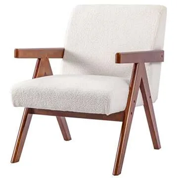 ALIMORDEN Accent Armrest Chair, Modern Faux Lamb Wool Armchair, Single Reading Chair, Upholstered Lounge Seat with Wooden Legs for Living Room, Bedroom, Office, (D)27.17"x(W)14.96"x(H)24.02", White
