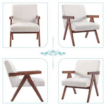 ALIMORDEN Accent Armrest Chair, Modern Faux Lamb Wool Armchair, Single Reading Chair, Upholstered Lounge Seat with Wooden Legs for Living Room, Bedroom, Office, (D)27.17"x(W)14.96"x(H)24.02", White
