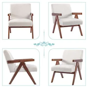 ALIMORDEN Accent Armrest Chair, Modern Faux Lamb Wool Armchair, Single Reading Chair, Upholstered Lounge Seat with Wooden Legs for Living Room, Bedroom, Office, (D)27.17"x(W)14.96"x(H)24.02", White
