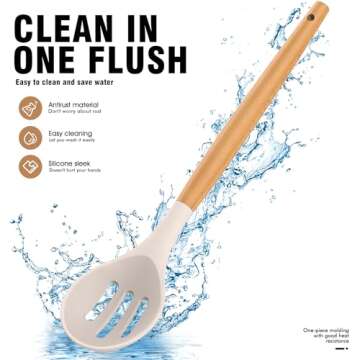 Silicone Cooking Utensils Set - Silicone Kitchen Utensils for Cooking Wooden Handles, 446°F Heat Resistant Kitchen Utensil Spatula Sets w Holder, Gadgets for Non-Stick Cookware BPA FREE (Khaki)