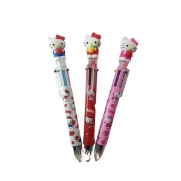 Hello Kitty 0.7mm 6-Color Multicolor Ballpoint Pen w/Hello Kitty Figure 1PC (Red)