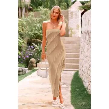 PRETTYGARDEN Women's Summer Long Formal Cocktail Dress 2025 Strapless Tube Asymmetrical Ruffle Maxi Bodycon Party Dresses