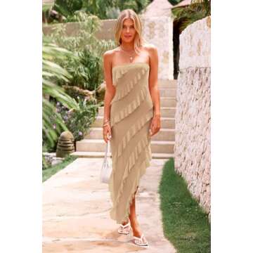 PRETTYGARDEN Women's Summer Long Formal Cocktail Dress 2025 Strapless Tube Asymmetrical Ruffle Maxi Bodycon Party Dresses