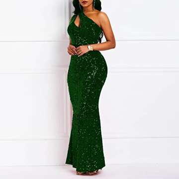 Cololura Women Sequin Elegant Sexy One Shoulder Tassel Oblique Collar Mermaid Bodycon Cocktail Eveni...