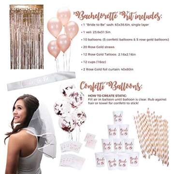 Rose Gold Bachelorette Party Supplies Kit for Celebrations