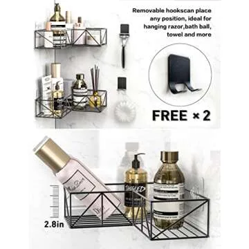Iperlife Corner Shower Caddy Black,Shower Organizer Corner Shower Shelf with Hooks for Hanging Razor and Sponge, Wall Mount Over Toilet Storage Rack - 2 Pack (Only Fits 90° Right Angle Corner)