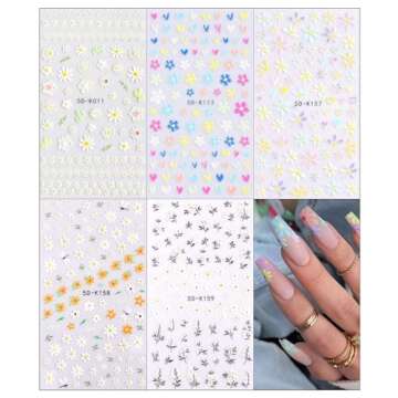5 Sheets 3D Embossed Flower Nail Art Stickers Decals 5D Self-Adhesive Pegatinas Uñas Colorful Daisy...
