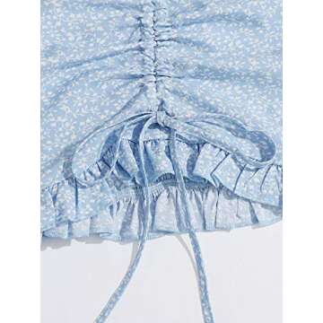 Floerns Women's Summer Square Neck Schiffy Drawstring Front Crop Top Blouse Baby Blue M