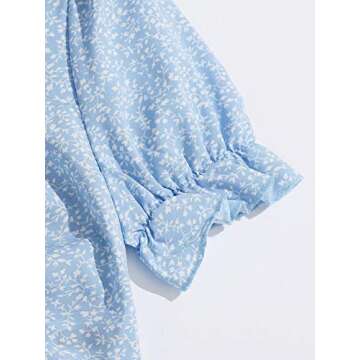 Floerns Women's Summer Square Neck Schiffy Drawstring Front Crop Top Blouse Baby Blue M