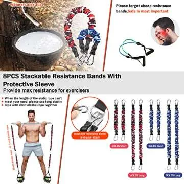 DASKING Portable Home Gym Resistance Band Bar Set with 8 Anti-Break Stackable, Detachable 500LBS 2 in 1 Pilates Bar with Bands,Full Body Workout Equipment Exercise Bar Set (Silver)