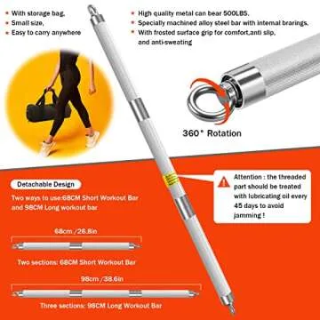 DASKING Portable Home Gym Resistance Band Bar Set with 8 Anti-Break Stackable, Detachable 500LBS 2 in 1 Pilates Bar with Bands,Full Body Workout Equipment Exercise Bar Set (Silver)