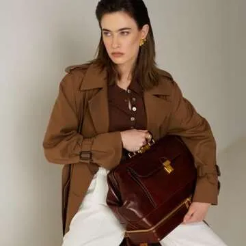 Time Resistance Leather Medical Doctor Bag - Vintage Style Medium Satchel (Brown)