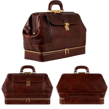 Time Resistance Leather Medical Doctor Bag - Vintage Style Medium Satchel (Brown)